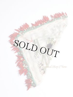 画像4: オデミシュ・ヴィンテージ｜木版アンティークオヤスカーフ｜シルク糸イーネオヤ｜花付きとうがらし