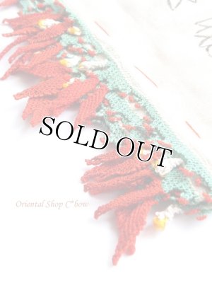 画像2: オデミシュ・ヴィンテージ｜木版アンティークオヤスカーフ｜シルク糸イーネオヤ｜花付きとうがらし