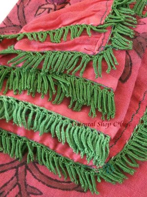 画像3: マニサ｜木版・アンティークオヤスカーフ｜立体トゥーオヤ・シェケルオヤ｜コーラルピンク・芝生