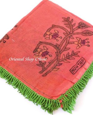 画像2: マニサ｜木版・アンティークオヤスカーフ｜立体トゥーオヤ・シェケルオヤ｜コーラルピンク・芝生