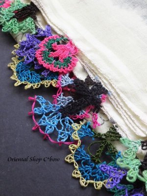 画像6: イズニック｜アンティークオヤスカーフ・大ぶりイーネオヤ（シルク糸）｜珍品モチーフミックス