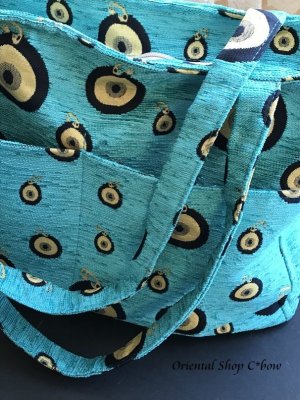 画像5: ナザルボンジュウ柄☆シェニール｜大きめバッグ｜ターコイズ