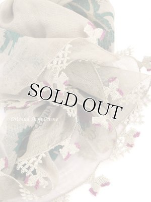 画像1: 東アナトリア・エラズー｜アンティークオヤスカーフ｜シルク糸イーネオヤ｜モスグリーン｜アーモンド