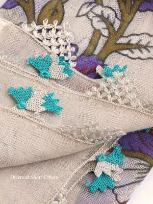 画像6: 東アナトリア・エラズー｜アンティークオヤスカーフ｜シルク糸イーネオヤ｜ベージュ｜チューリップ