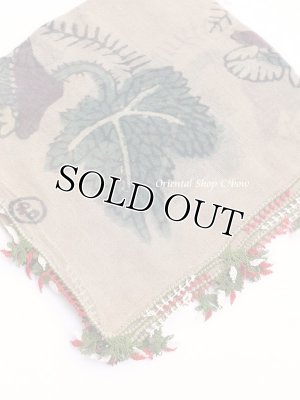 画像2: ブルサ｜木版｜アンティークオヤスカーフ・シルク糸・細かいイーネオヤ｜とうがらし