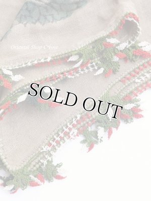 画像1: ブルサ｜木版｜アンティークオヤスカーフ・シルク糸・細かいイーネオヤ｜とうがらし