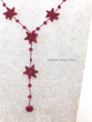 画像2: 日本発送★カッパドキア☆ボンジュックオヤネックレス｜Y字・ロング星ネックレス｜エンジ・ダークレッド