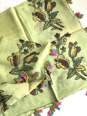 画像2: ブルサ｜木版アンティークオヤスカーフ・シルク糸イーネオヤ・とうがらしの謎｜BR１０