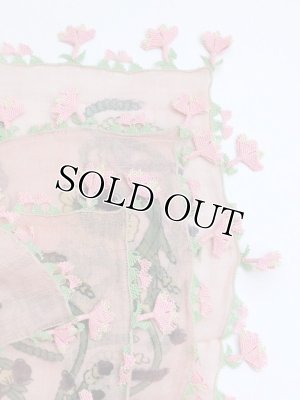 画像10: ベルガマ・コザック｜木版アンティークオヤスカーフ｜シルク糸イーネオヤ｜ピンク４枚花