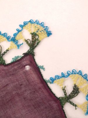 画像5: イズニック｜アンティークオヤスカーフ・大ぶりイーネオヤ（シルク糸）｜ボルドー