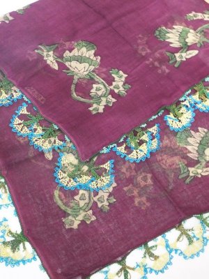 画像2: イズニック｜アンティークオヤスカーフ・大ぶりイーネオヤ（シルク糸）｜ボルドー