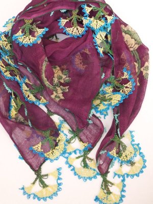 画像3: イズニック｜アンティークオヤスカーフ・大ぶりイーネオヤ（シルク糸）｜ボルドー