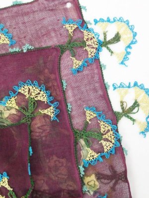 画像4: イズニック｜アンティークオヤスカーフ・大ぶりイーネオヤ（シルク糸）｜ボルドー