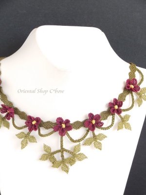 画像6: 日本発送★シルクイーネオヤネックレス｜小花のウェーブネックレス｜えんじ