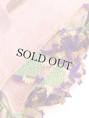 画像3: ◆ベルガマ・コザック｜キャートヤズマ｜木版アンティークオヤスカーフ｜シルク糸イーネオヤ馬毛｜ピンク×パープル｜コロナ太陽モチーフ