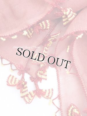 画像2: オデミシュ｜アンティークオヤスカーフ｜シルク糸イーネオヤ｜えんじ