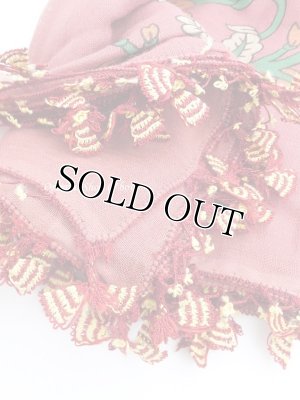 画像1: オデミシュ｜アンティークオヤスカーフ｜シルク糸イーネオヤ｜えんじ