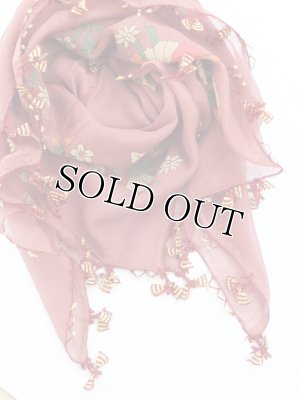 画像4: オデミシュ｜アンティークオヤスカーフ｜シルク糸イーネオヤ｜えんじ