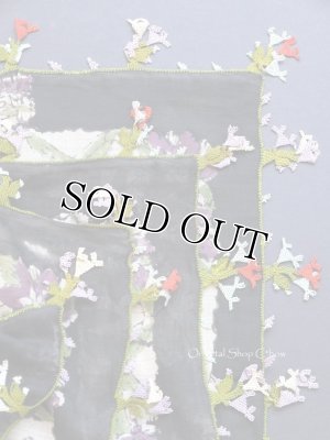 画像6: ブルサ：カラジャベイ｜薄いキャートヤズマ：木版アンティークオヤスカーフ｜シルクイーネオヤ：ブラック