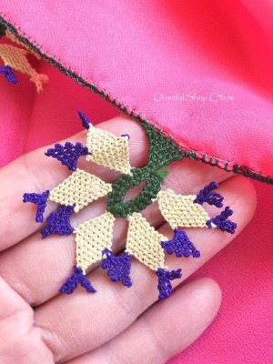 画像4: ブルサ：カラジャベイ｜アンティークオヤスカーフ｜シルク｜イーネオヤ：ディープピンク