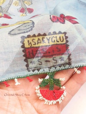 画像5: ブルサ：カラジャベイ｜木版アンティークオヤスカーフ｜シルクイーネオヤ：ライトサックスブルー