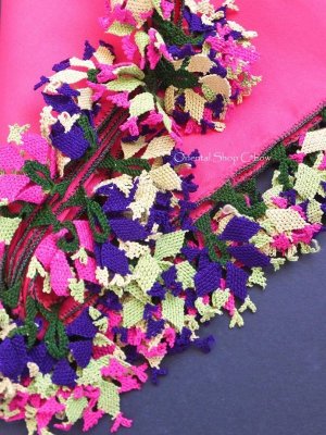 画像2: ブルサ：カラジャベイ｜アンティークオヤスカーフ｜シルク｜イーネオヤ：ディープピンク