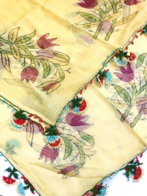 画像2: ブルサ：カラジャベイ｜キャートヤズマ｜木版アンティークオヤスカーフ｜シルクイーネオヤ：チューリップ