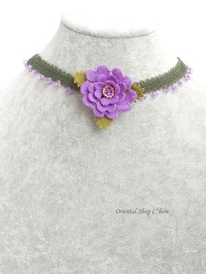 画像2: 日本発送★シルクイーネオヤチョーカー｜薔薇のチョーカー｜ライラック×モスグリーン