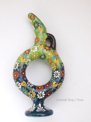 画像3: きぬやさん。日本発送★ミニワイン差し・デキャンタ｜２７ｃｍ：キュタフヤ＊陶器｜カラフル｜グリーン系