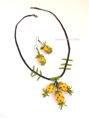 画像2: 日本発送★シルクイーネオヤネックレス・ピアスセット｜パイなップル