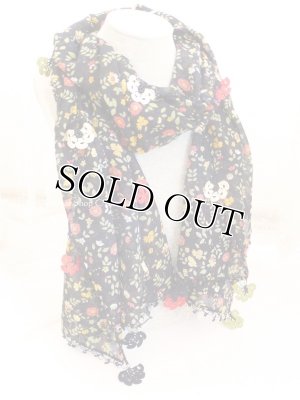 画像2: カッパドキア☆オヤ付コットン花・細長スカーフ・小花柄｜ブラック系