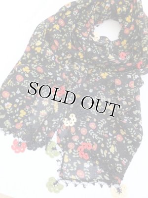 画像3: カッパドキア☆オヤ付コットン花・細長スカーフ・小花柄｜ブラック系