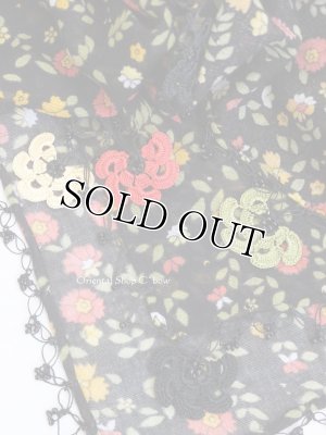 画像6: カッパドキア☆オヤ付コットン花・細長スカーフ・小花柄｜ブラック系