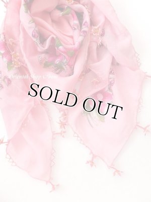 画像4: オデミシュ｜アンティークオヤスカーフ｜人工シルク糸イーネオヤ｜ピンク花