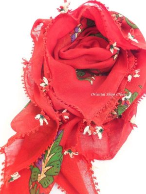 画像4: オデミシュ｜アンティークオヤスカーフ｜人工シルク糸イーネオヤ｜レッド