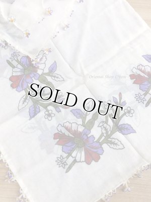 画像7: オデミシュ｜アンティークオヤスカーフ｜シルク糸イーネオヤ｜オフホワイトすみれ