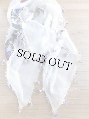 画像2: オデミシュ｜アンティークオヤスカーフ｜シルク糸イーネオヤ｜オフホワイトすみれ