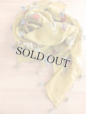 画像2: オデミシュ｜アンティークオヤスカーフ｜シルク糸イーネオヤ｜カーキ