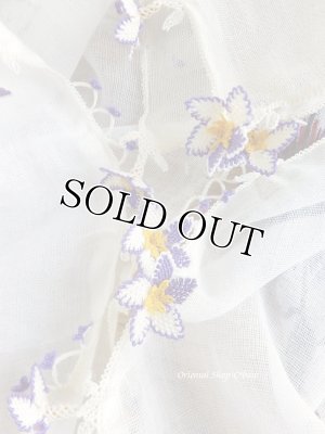 画像8: オデミシュ｜アンティークオヤスカーフ｜シルク糸イーネオヤ｜オフホワイトすみれ