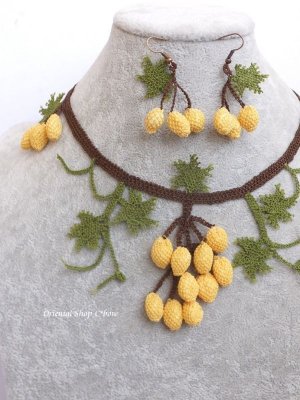 画像4: 日本発送★シルクイーネオヤ・葡萄ネックレス・ピアスセット