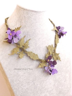 画像3: 日本発送★シルクイーネオヤネックレス｜ツルのお花｜パープル系
