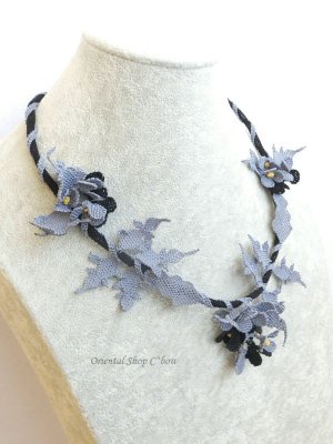 画像3: 日本発送★シルクイーネオヤネックレス｜ツルのお花｜ブラックグレー系