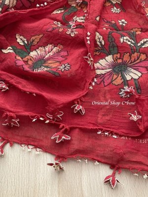 画像4: オデミシュ｜アンティークオヤスカーフ｜シルク糸イーネオヤ｜レッド