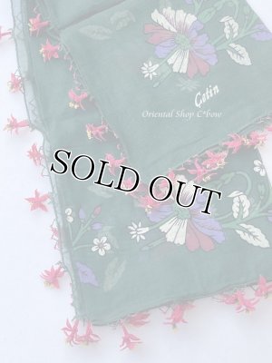 画像3: オデミシュ｜アンティークオヤスカーフ｜シルク糸イーネオヤ｜ダークグリーン×ピンク