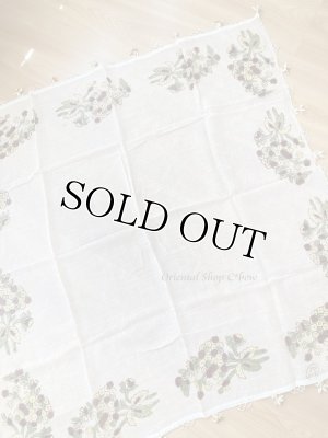 画像7: オデミシュ｜木版｜アンティークオヤスカーフ｜シルク糸イーネオヤ｜オフホワイト