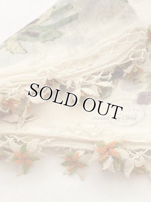 画像2: オデミシュ｜木版｜アンティークオヤスカーフ｜シルク糸イーネオヤ｜オフホワイト