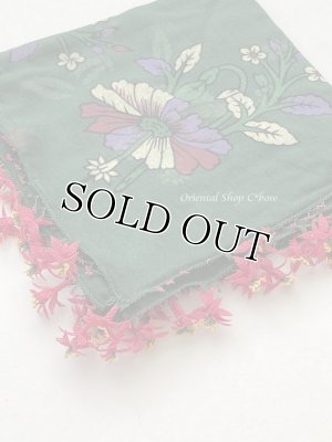 画像2: オデミシュ｜アンティークオヤスカーフ｜シルク糸イーネオヤ｜ダークグリーン×ピンク