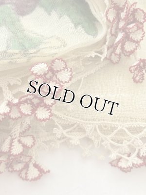 画像1: オデミシュ｜木版｜アンティークオヤスカーフ｜シルク糸イーネオヤ｜クリームレモン