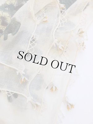 画像4: オデミシュ｜木版｜アンティークオヤスカーフ｜シルク糸イーネオヤ｜クリーム