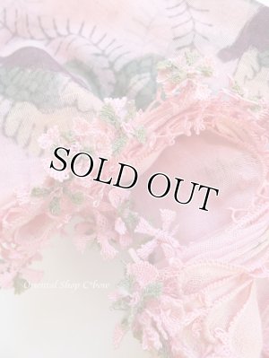 画像1: オデミシュ｜木版｜アンティークオヤスカーフ｜シルク糸イーネオヤ｜ピンク